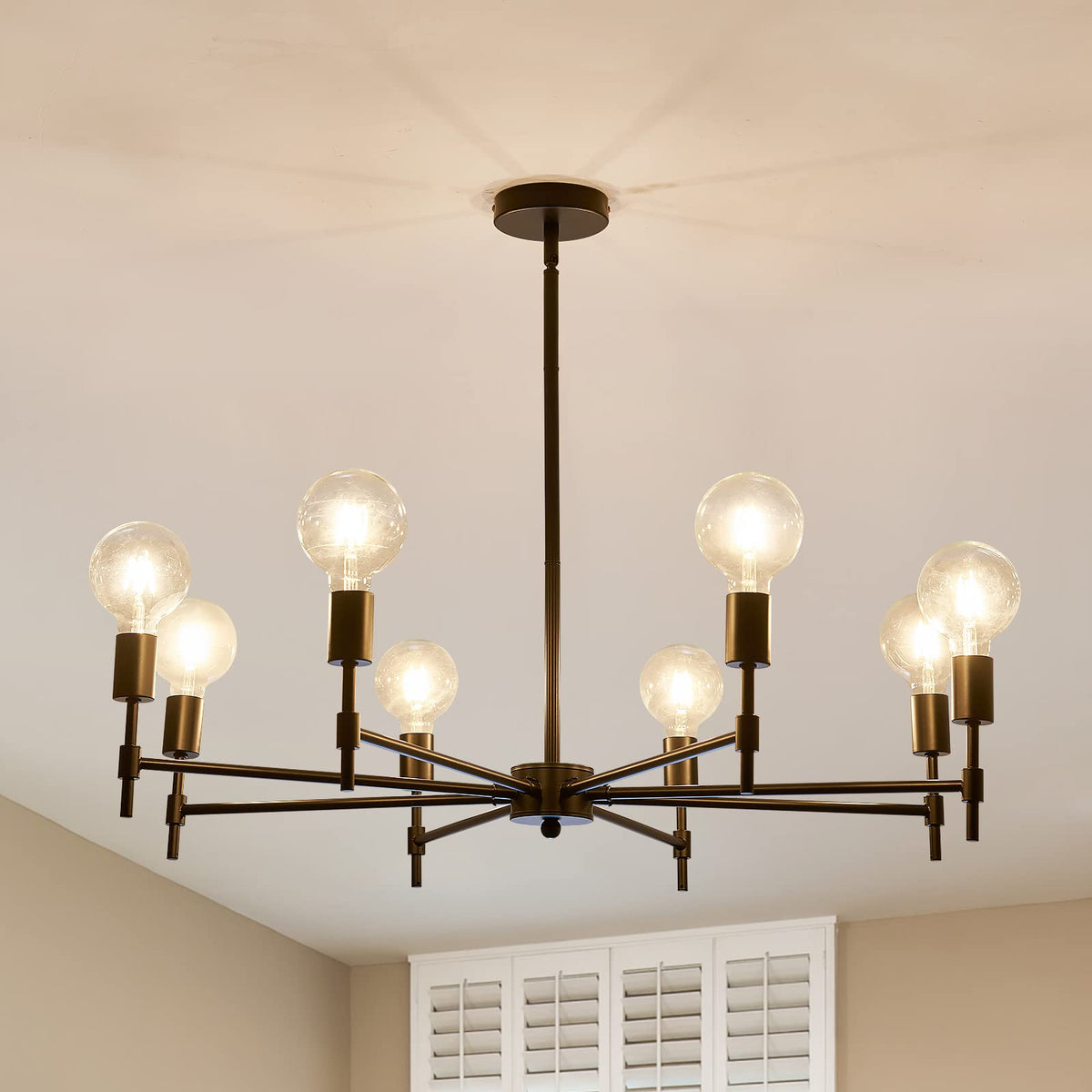 8-Light Black Sputnik Chandelier Matte Industrial Flush Mount Ceiling Light Fixture Metal Modern Pendant Light for