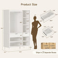 Armoire Wardrobe Closet with Sliding Doors and 2 Drawers, 71" Mid-Century Modern Bedroom Armoires with Hanging Rod