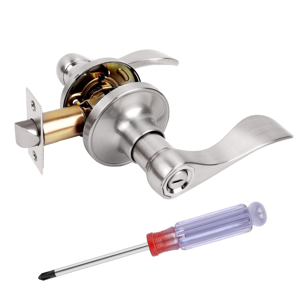 Privacy Door Handle Lock, Stain Brass Interior Door Handles with Screwdriver, Privacy Function Door Levers Bathroom