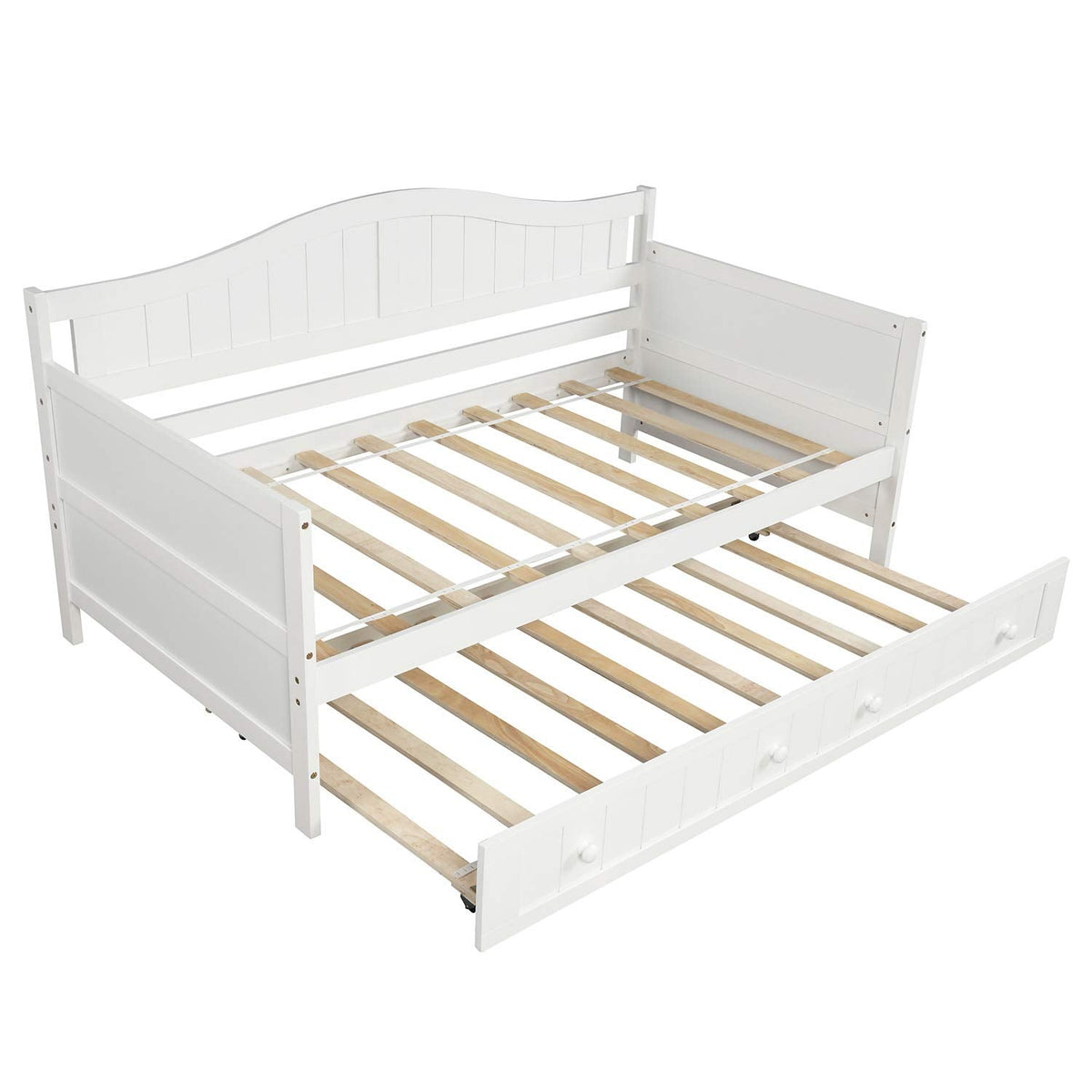 Classic Wood Daybed with Trundle Sofa Bed Living Room, No Box Spring Needed White