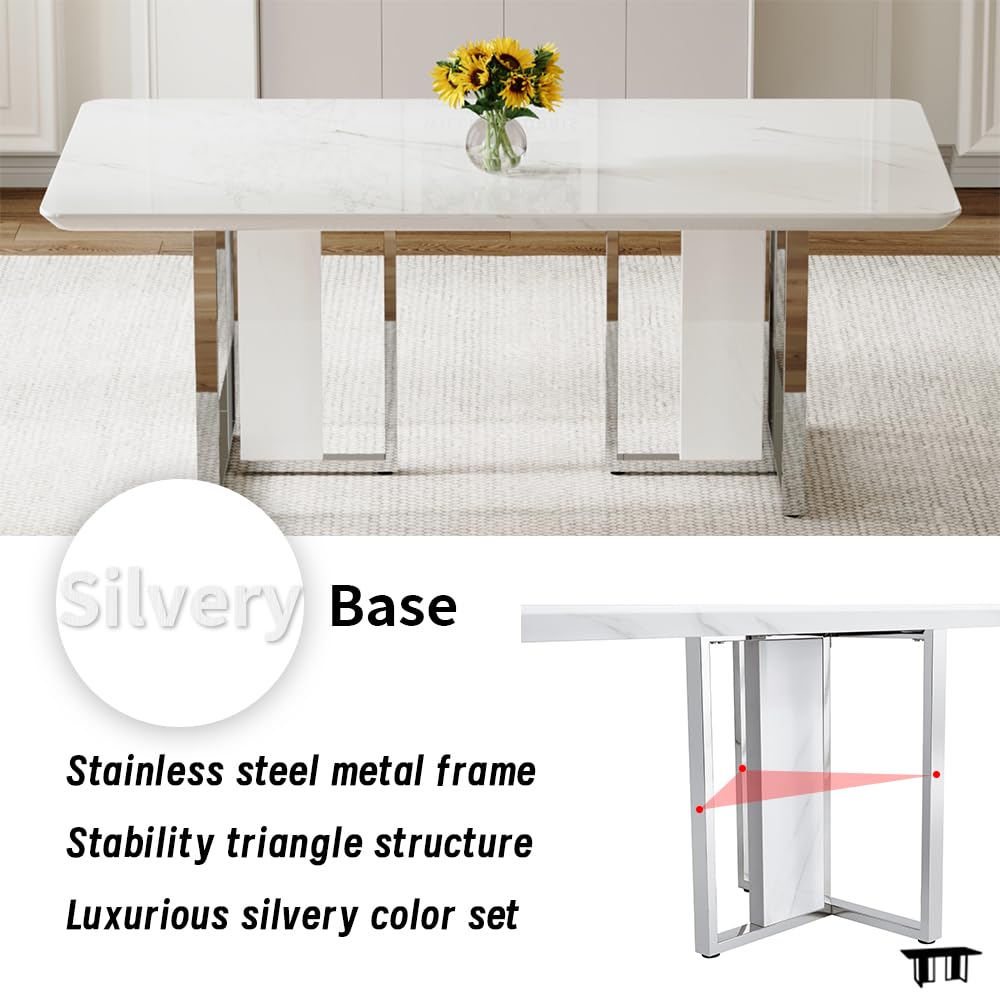 79" White Marble Dining Table Set for 8