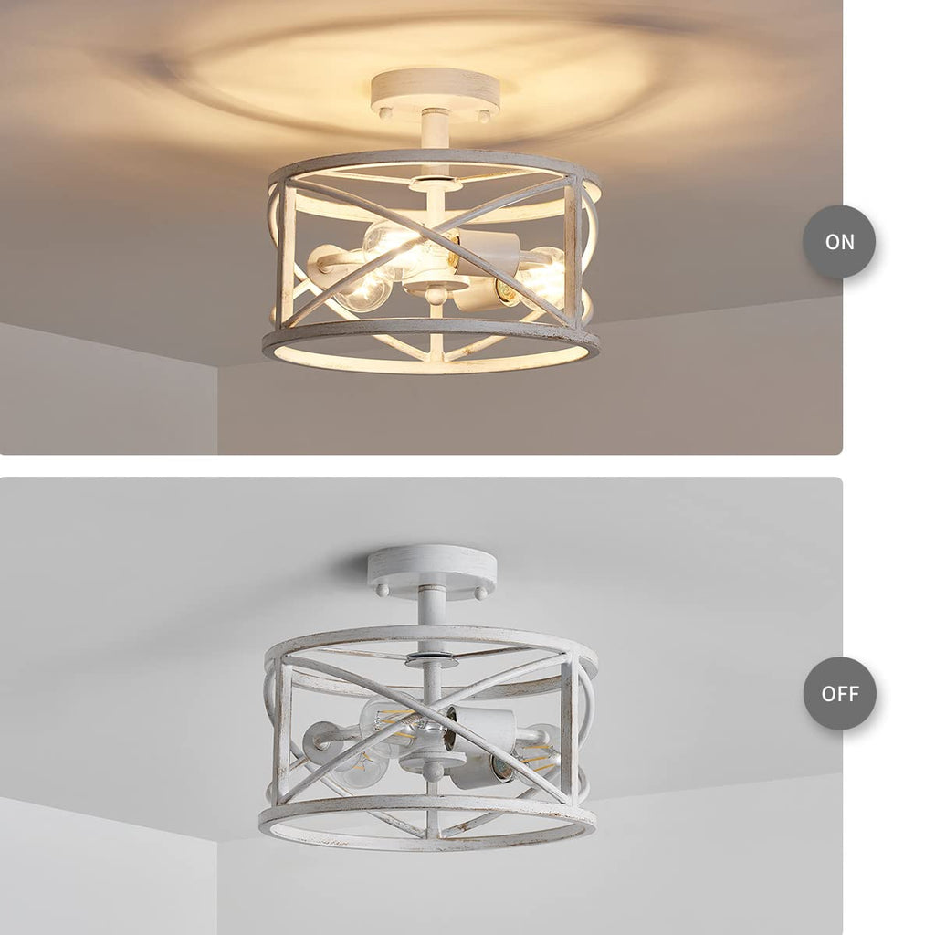 Chandelier 3-Light Vintage Farmhouse Industrial Semi-Flush Mount Ceiling Light Lighting Fixture for Foyer Bedroom