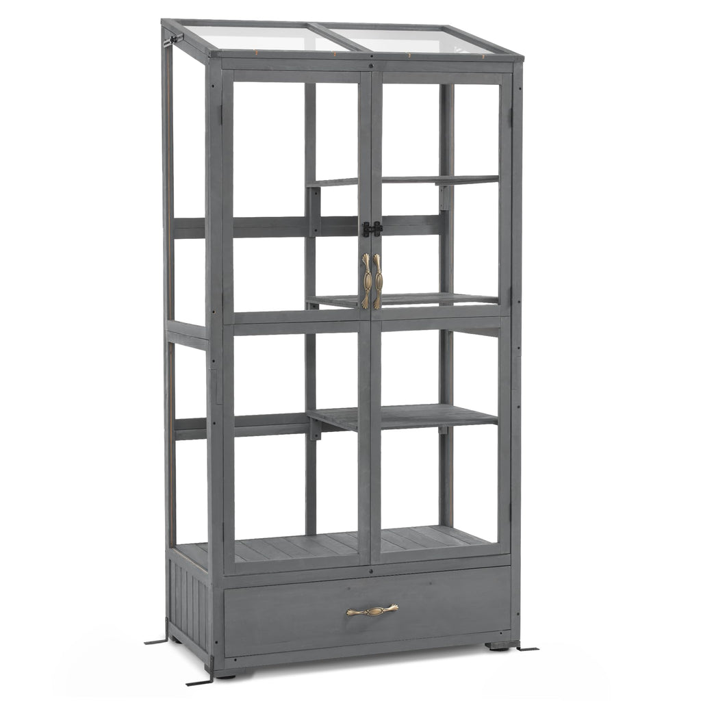 Macrout Cold Frame Greenhouse, Tall Wooden Greenhouse for Outdoor Indoor Use with Polycarbonate Panels, 3 Tier Garden