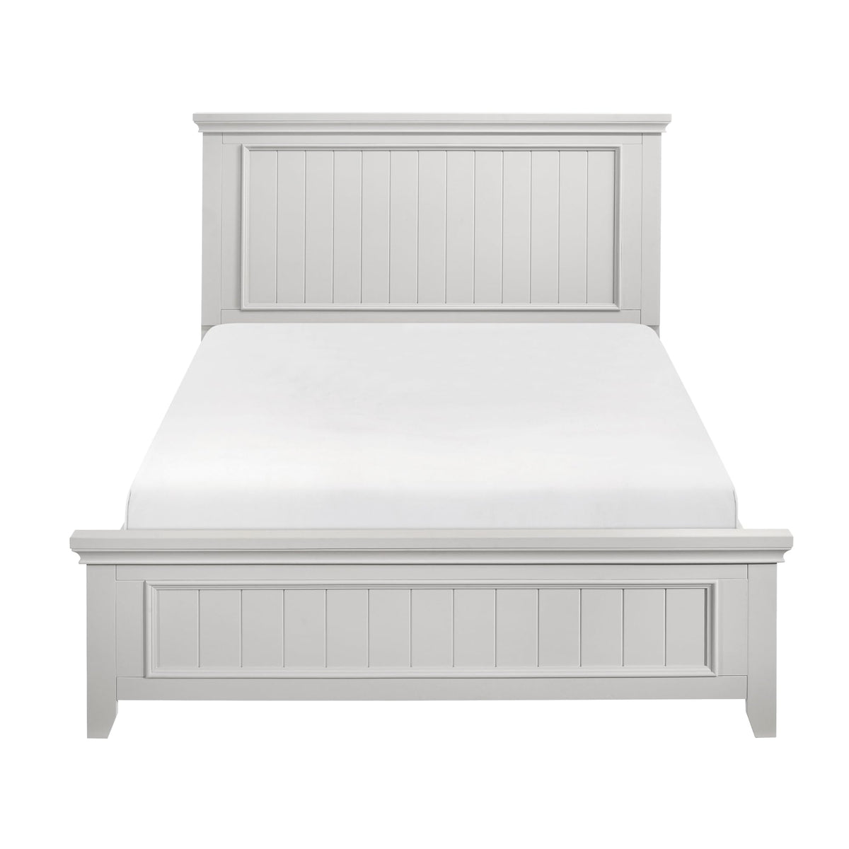 Farmhouse Style Full Size Panel Bed Classic White Wooden Bed Frame