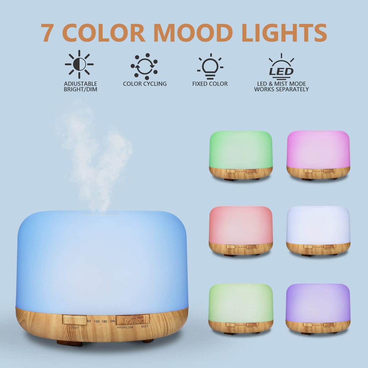 500ml Compact Oil Diffuser with 15 Aromatherapy Grade Essential Oils