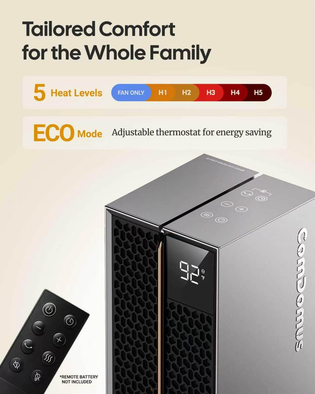 Space Heater, 32" Electric Heaters for Indoor with Remote