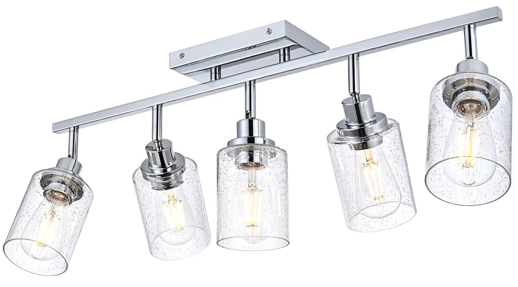 Chrome Track Light Fixture Ceiling Track Lighting Kit with Seeded Glass Track Lighting Heads Ceiling Vanity