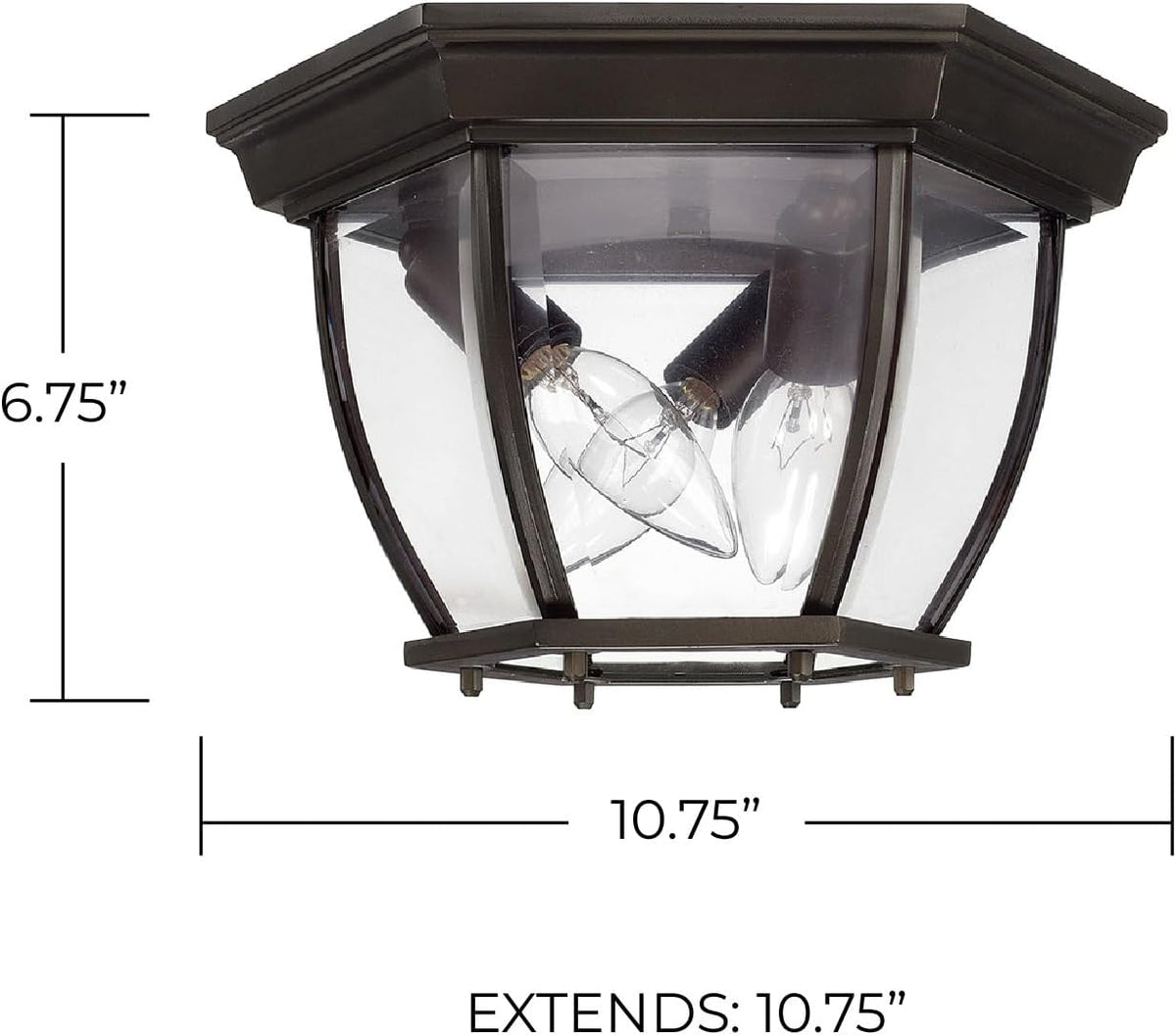Clear Glass Outdoor Flush Mount Ceiling Light, 3-Light 180 Total Watts, 7" H x 11" W, Old Bronze
