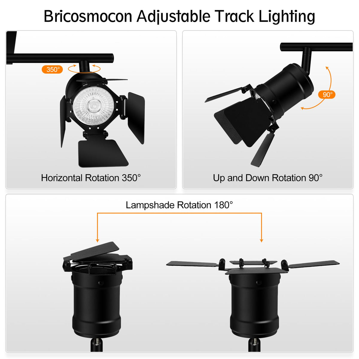 3 Light Track Lighting Fixtures Ceiling, Black Track Lighting with Upgrade Lamp Heads, 3 Way Track Lights Ceiling