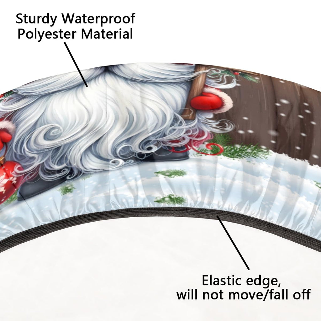 Christmas Decor Round Fitted Tablecloth with Elastic Xmas Gnomes Round Table Cover, Waterproof Non Slip Outdoor Table