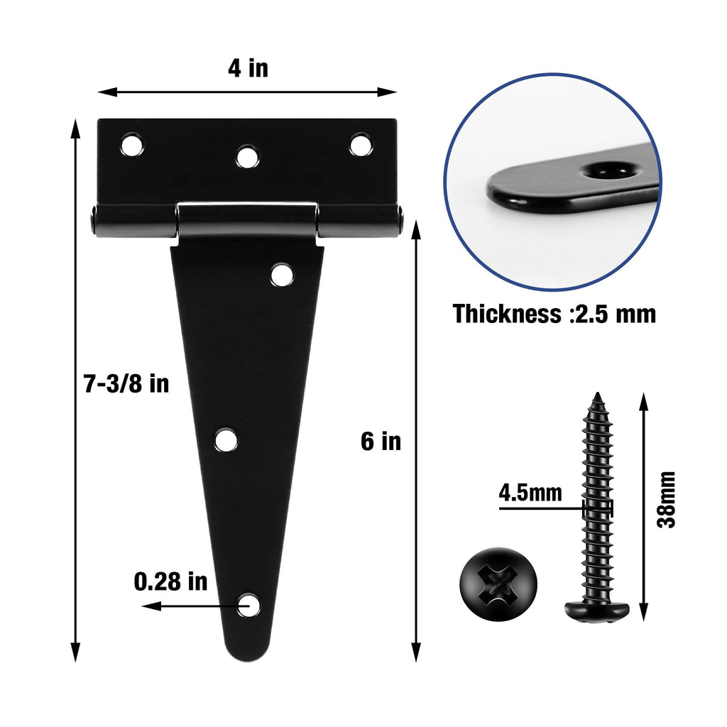 Matte Black T Gate Hinges for Wood Shed Barns 2 Pack 6 Inch 2.5mm