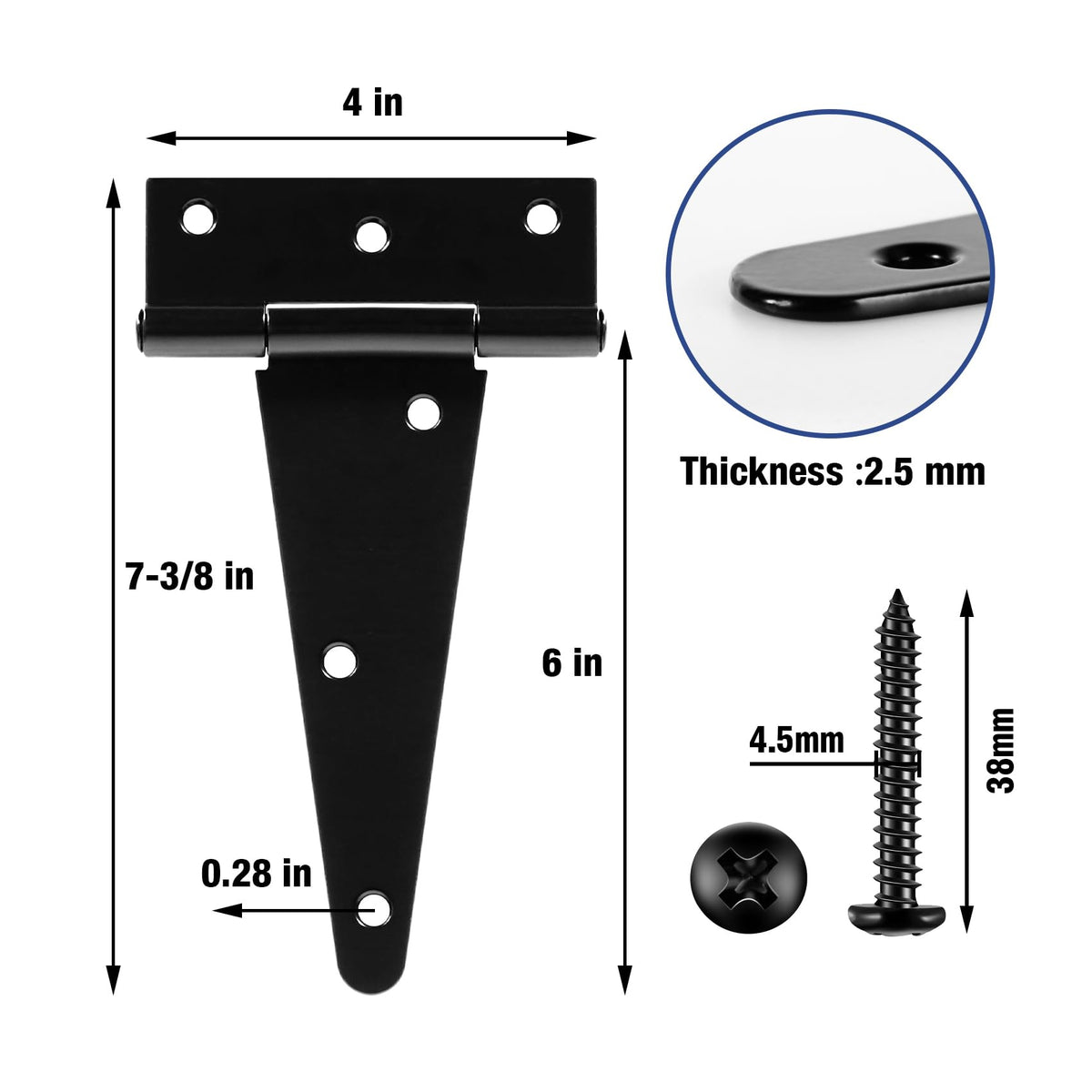 Matte Black T Gate Hinges for Wood Shed Barns 6 Pack 6 Inch 2.5mm