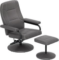 Modern Reclining Swivel Lounge Chair and Ottoman — Black Faux Leather