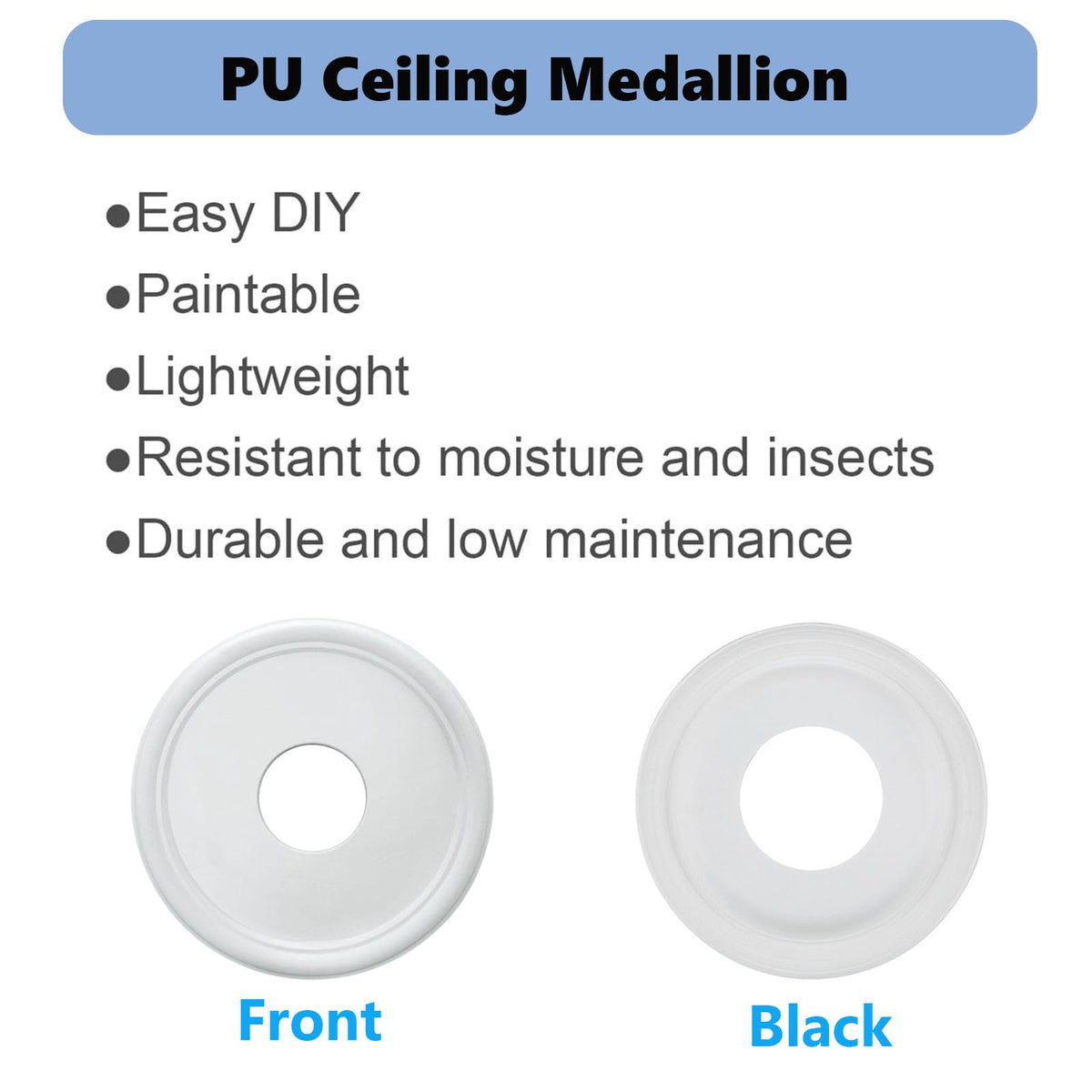 Ceiling Medallion, 2 Pieces Molded PU Light Cover Plate, Hole Cover for Light Fixtures and Ceiling Fans, White, 13"