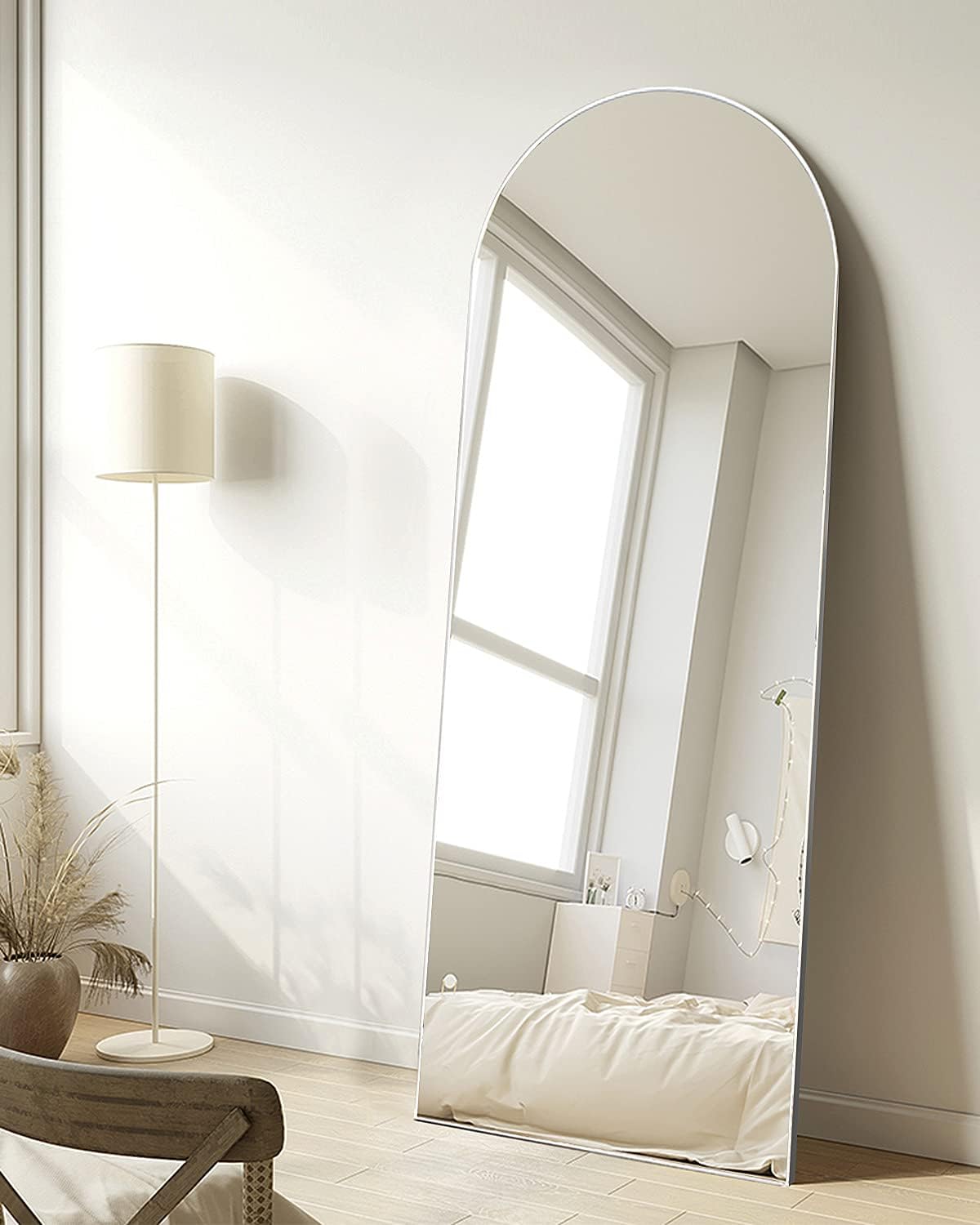65"x22" Full Length Mirror, Arched Floor Mirror with Stand, White