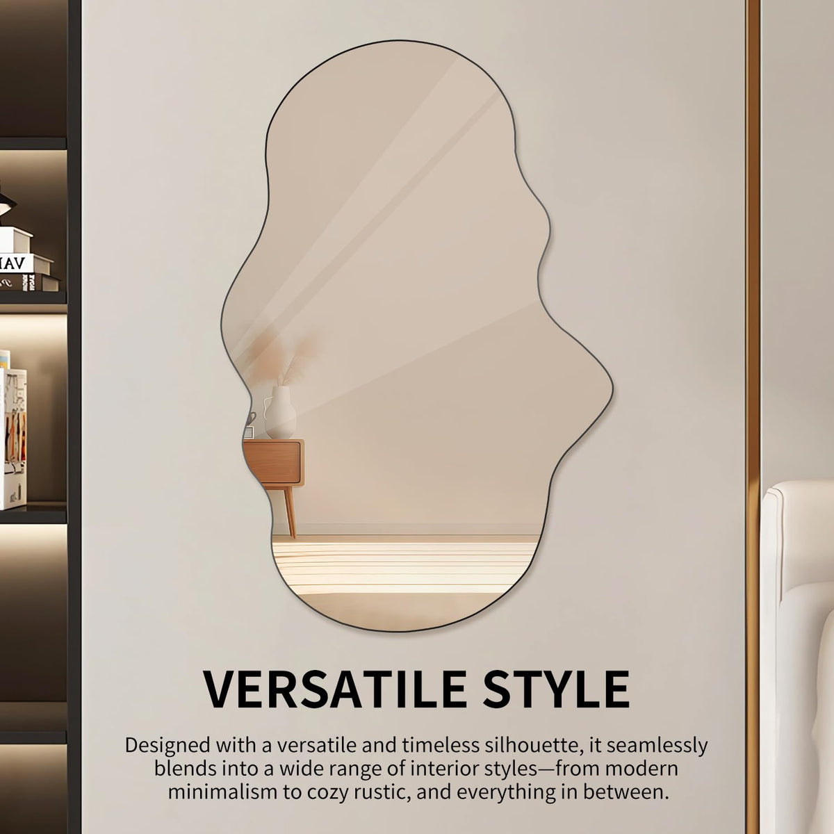 Cloud Shaped Wall Mirror 47x23 Inch - Large Irregular Asymmetrical Mirror Bedroom Bathroom Entryway, Frameless