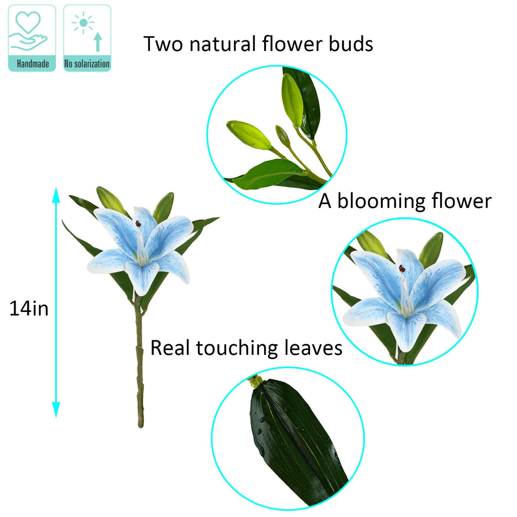6 Pcs Real Touch Tiger Lily Artificial, Light Blue
