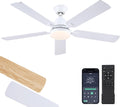 52" White Indoor/Outdoor Flush Mount Ceiling Fan with Light & Remote