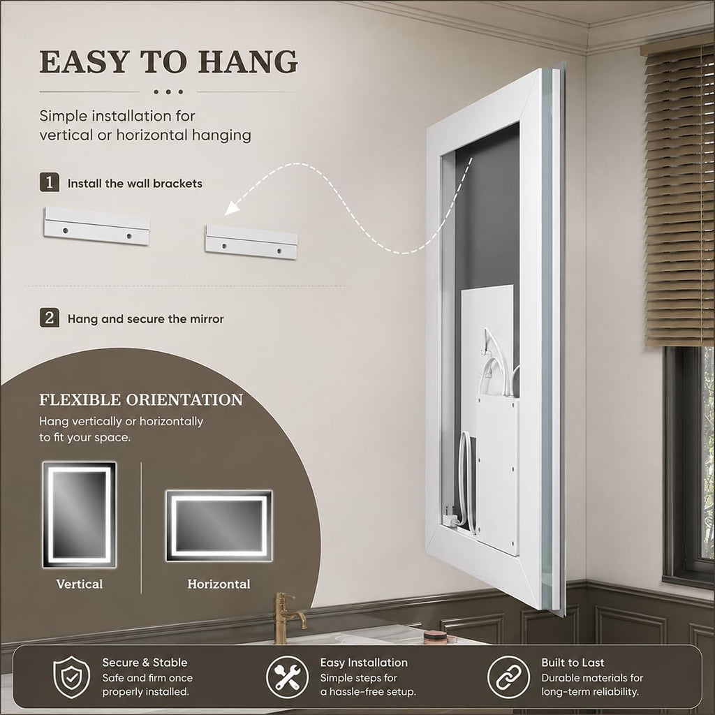 40x24 LED Lighted Bathroom Mirror for Vanity Wall