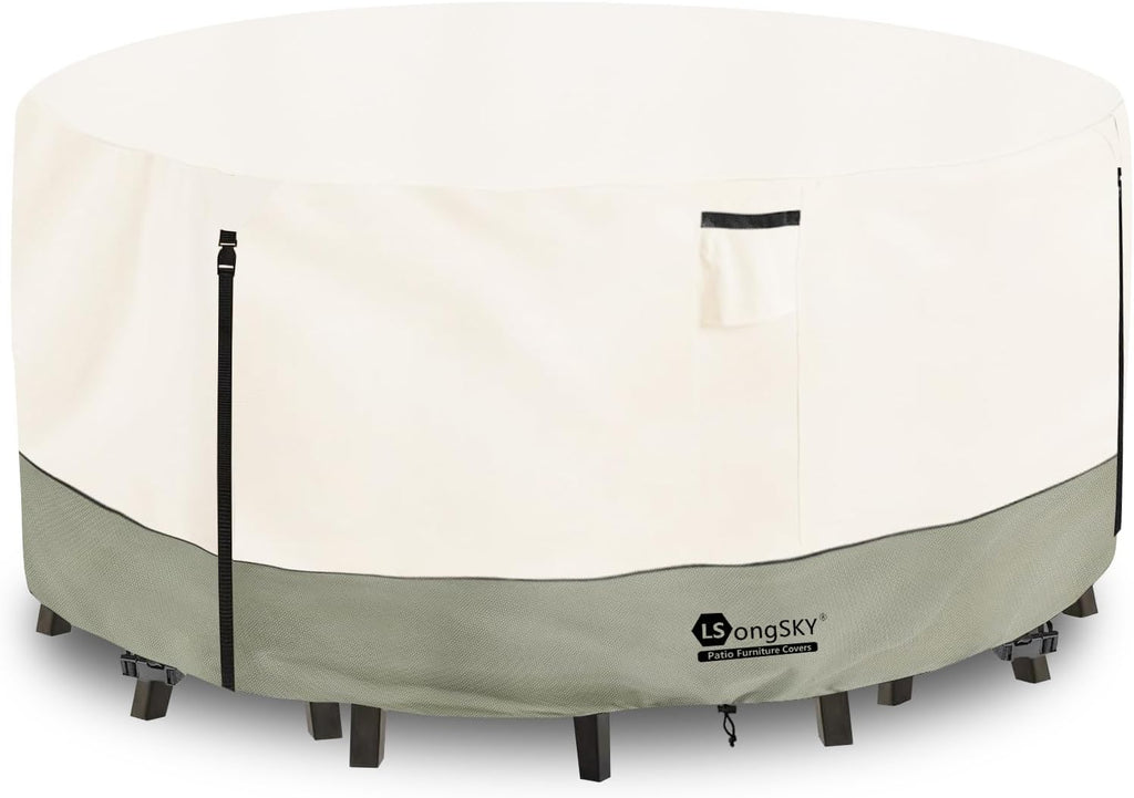 Round Patio Furniture Covers,600D Heavy Duty Waterproof Outdoor Furniture Cover for Round Dining Table with Rocking