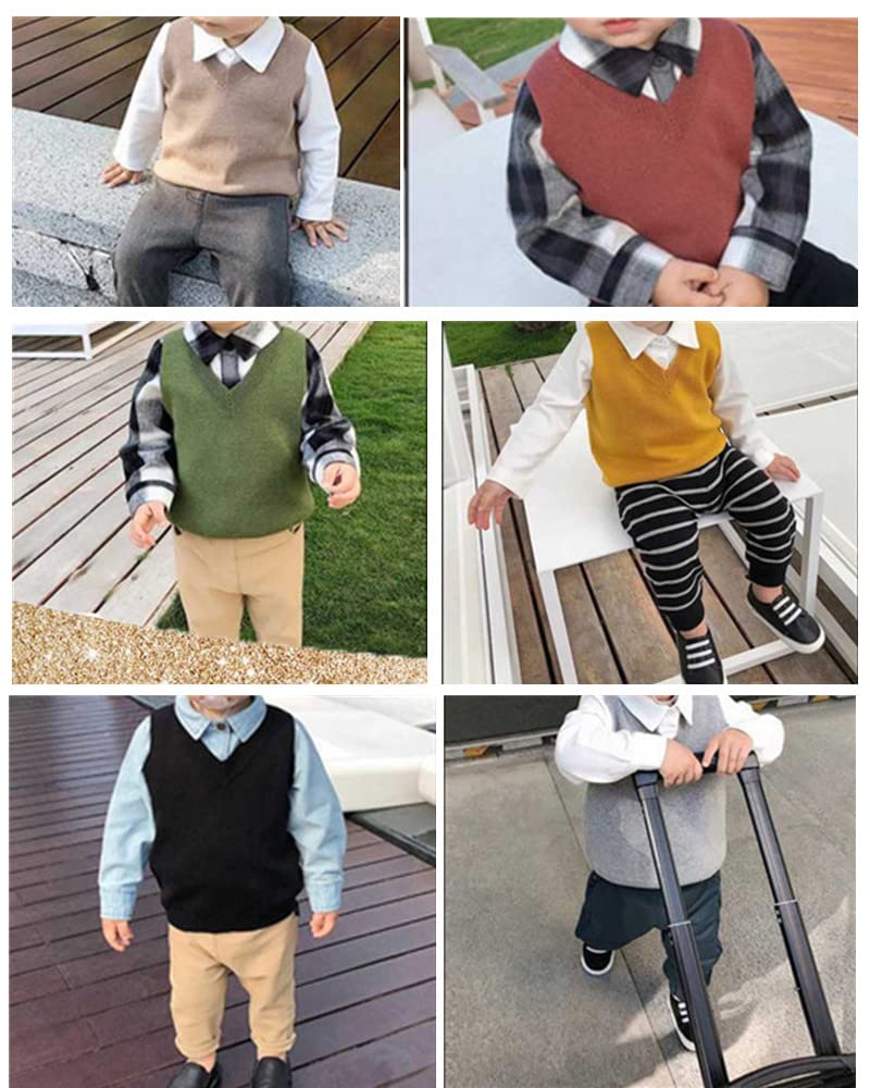 Baby Boys Girls V Neck Comfort Knitted Sleeveless Pullover Sweater Vest Beige