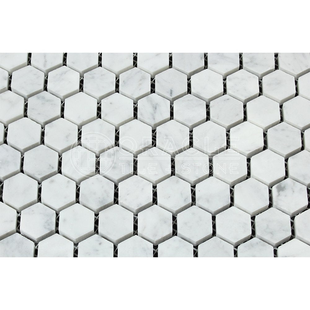 Carrara White Italian (Bianco Carrara) Marble 1 inch Hexagon Mosaic Tile, Honed