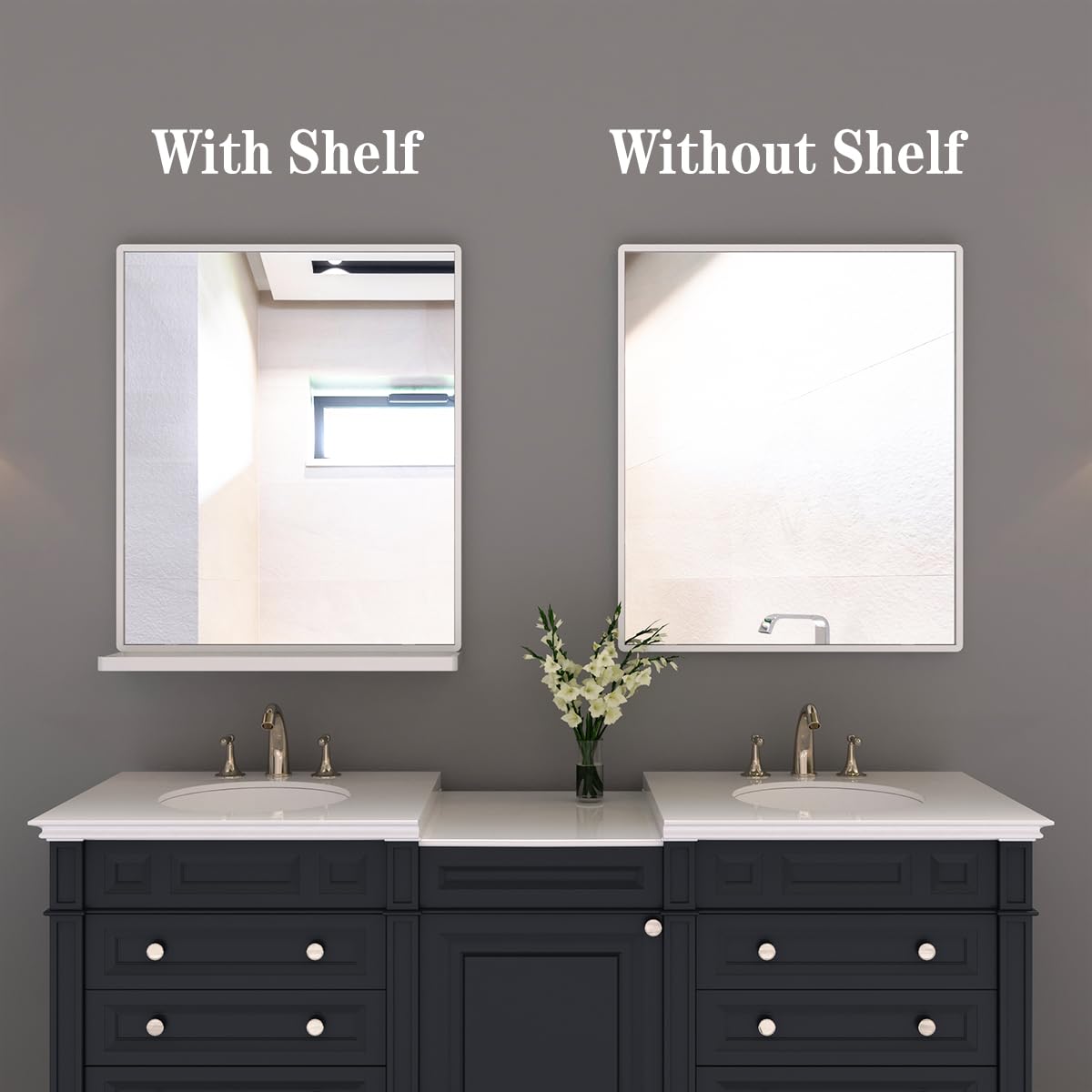 20"x24" Bathroom Wall Mirror with Shelf, White Bathroom Mirror for Wall, Rectangular Wall Hanging Mirror Bedroom