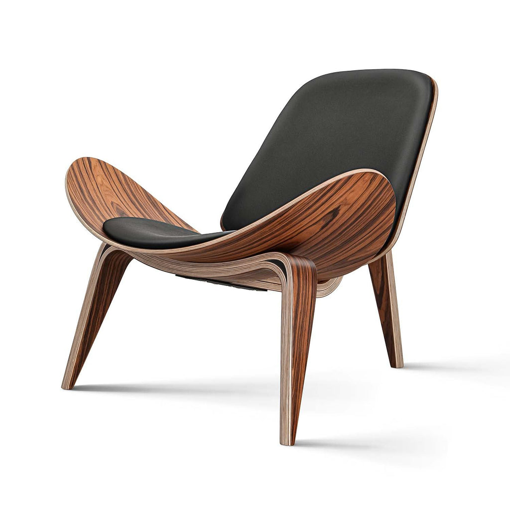 Inspired Eames Style Mid Century Modern Shell Lounge Chair, PU Leather, Tripod Plywood Solid Wood Accent Chairs, Reading