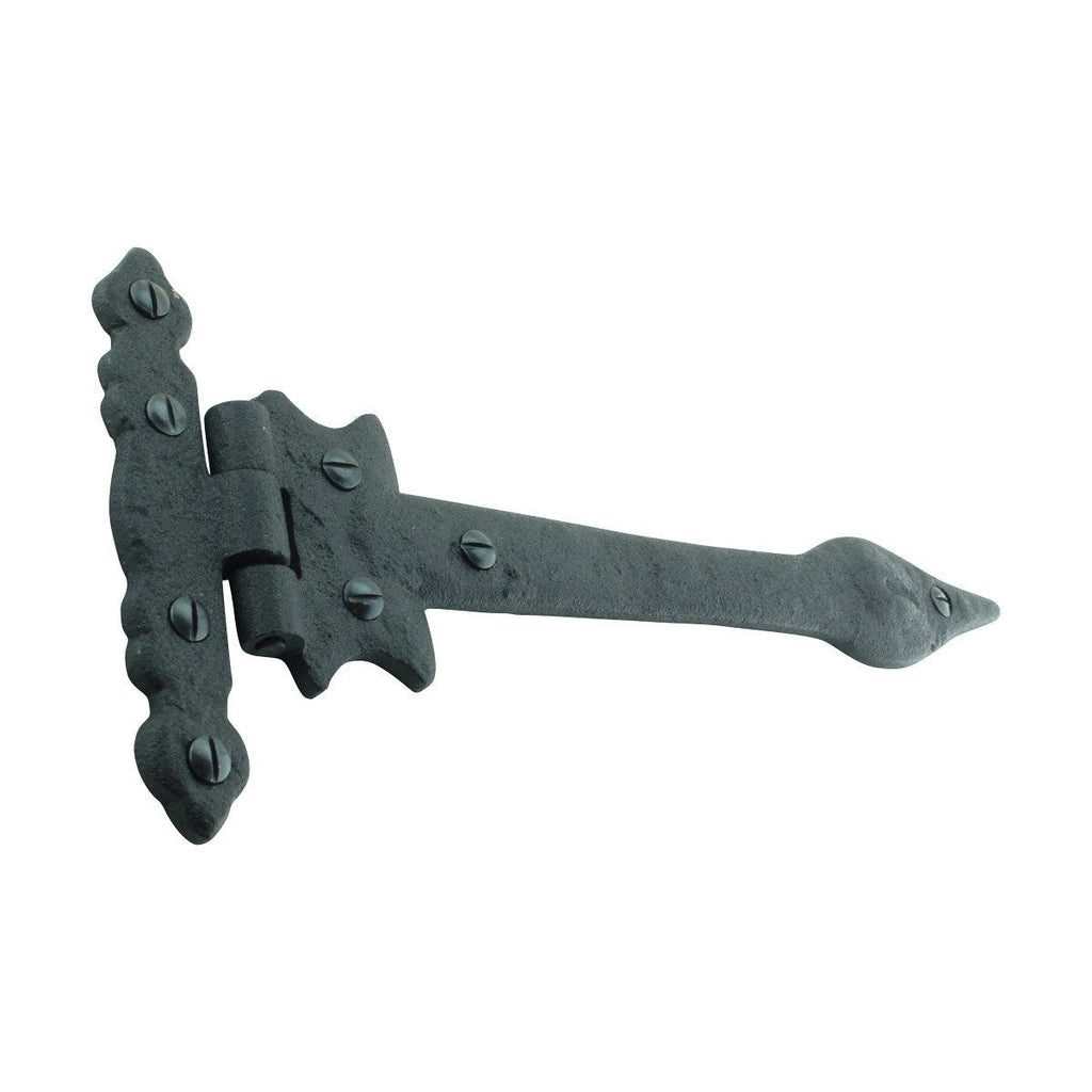 Strap Hinge 9" Black Wrought Iron Spear Tip Flush Mount Heavy Duty Strap Gate and Door Hinges with Hardware Pack of 6