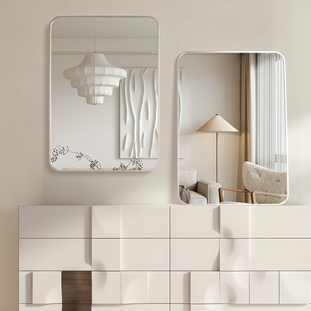 Bathroom Vanity Mirror 20x28 Inch Silver 2-PCS Rounded Rectangle
