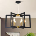 22" Black and Gold Chandelier, 6-Light Geometric Dining Room Fixture, Modern Industrial Foyer Lighting Fixtures, Rustic