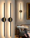 24" Battery Operated Wall Sconce Set of 2, 350° Rotating Lamp, Black Gold