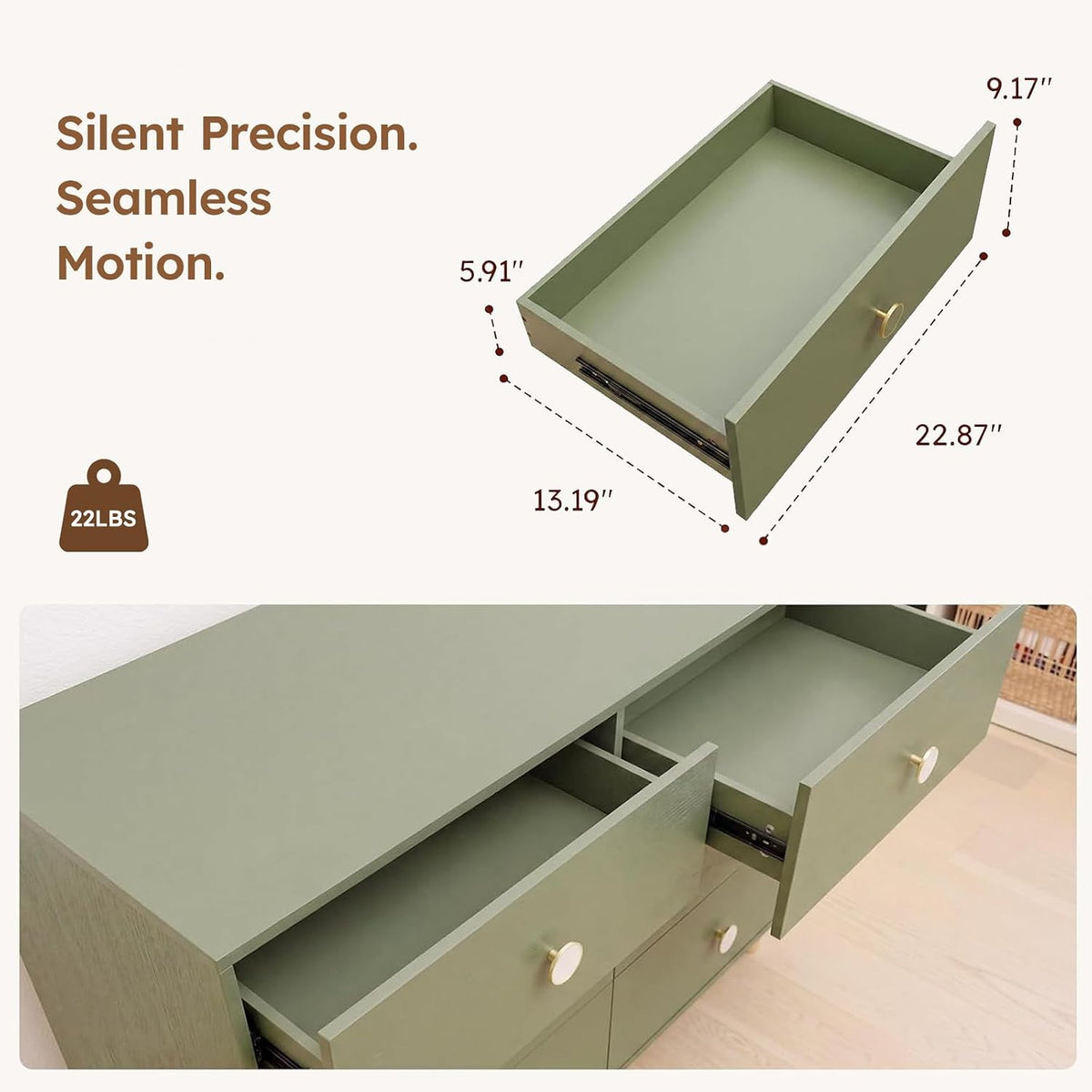 Baby Dresser Bedroom, 6 Drawer Organizer for Closet(Green)