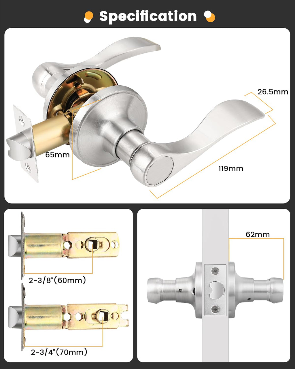 6 Pack Hall and Closet Wave Door Levers in Satin Nickel, Interior Passage Brushed Nickel Heavy Duty Door Knobs
