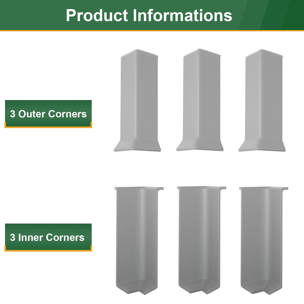 Self Adhesive 6 Inch Baseboard Corner Blocks, Gray, 6-Piece Set