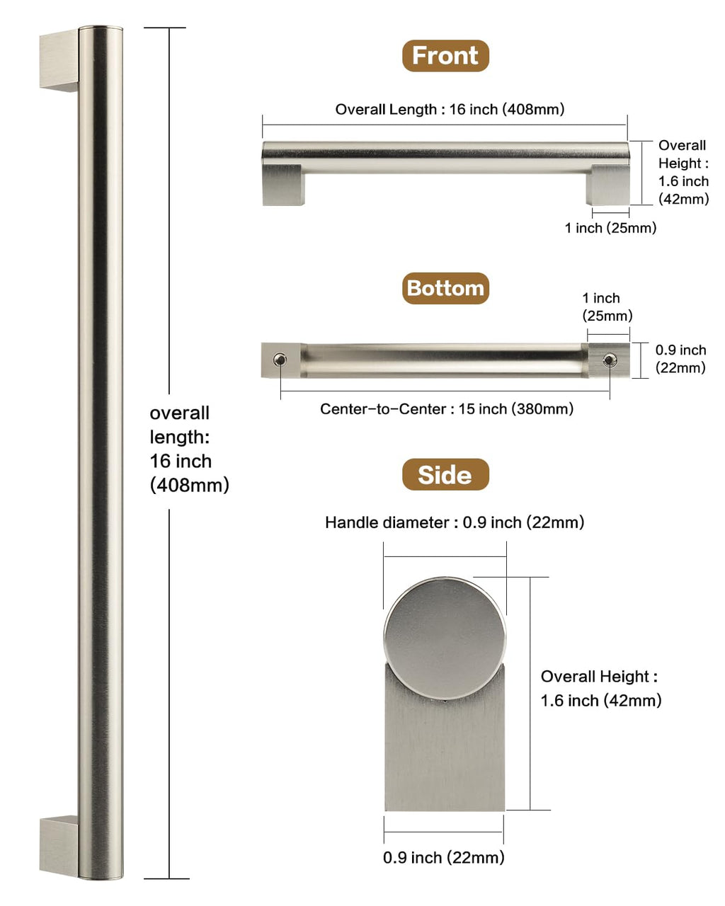 15 Inch Pulls Round Rod for Cabinet,Closet,Fridge, Basket Drawer, Oven Door