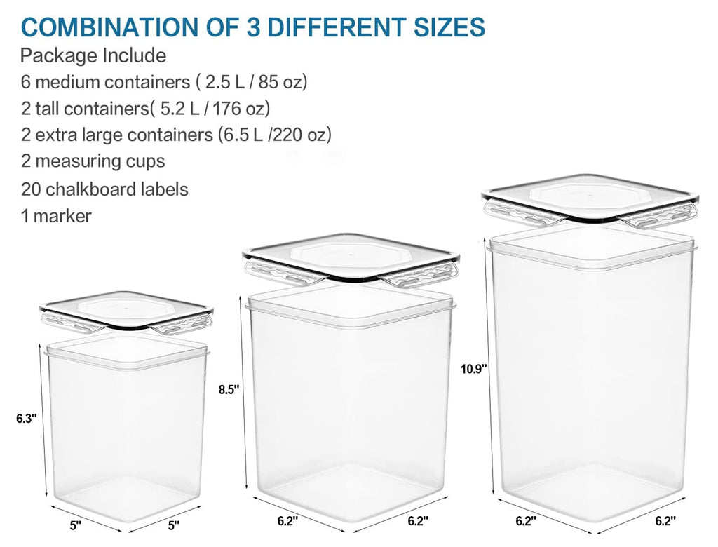 Large Tall Airtight Food Storage Containers, 10 PACK Containers Set