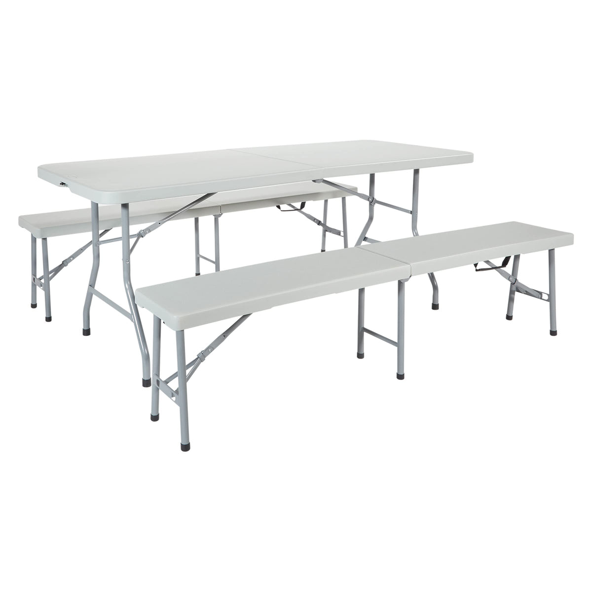 Star Resin Furniture for Indoor or Outdoor Use, 3-Piece Set, 2 Folding Benches and 6 Foot Table