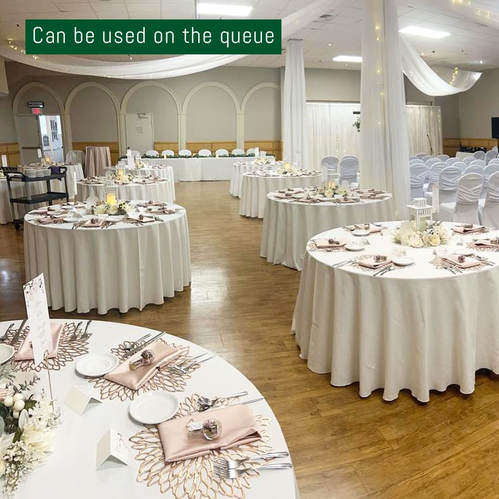 10 Pack Round Tablecloth White 120 Inch, Stain Resistant and Wrinkle Polyester Fabric, Washable Table Cover Dining