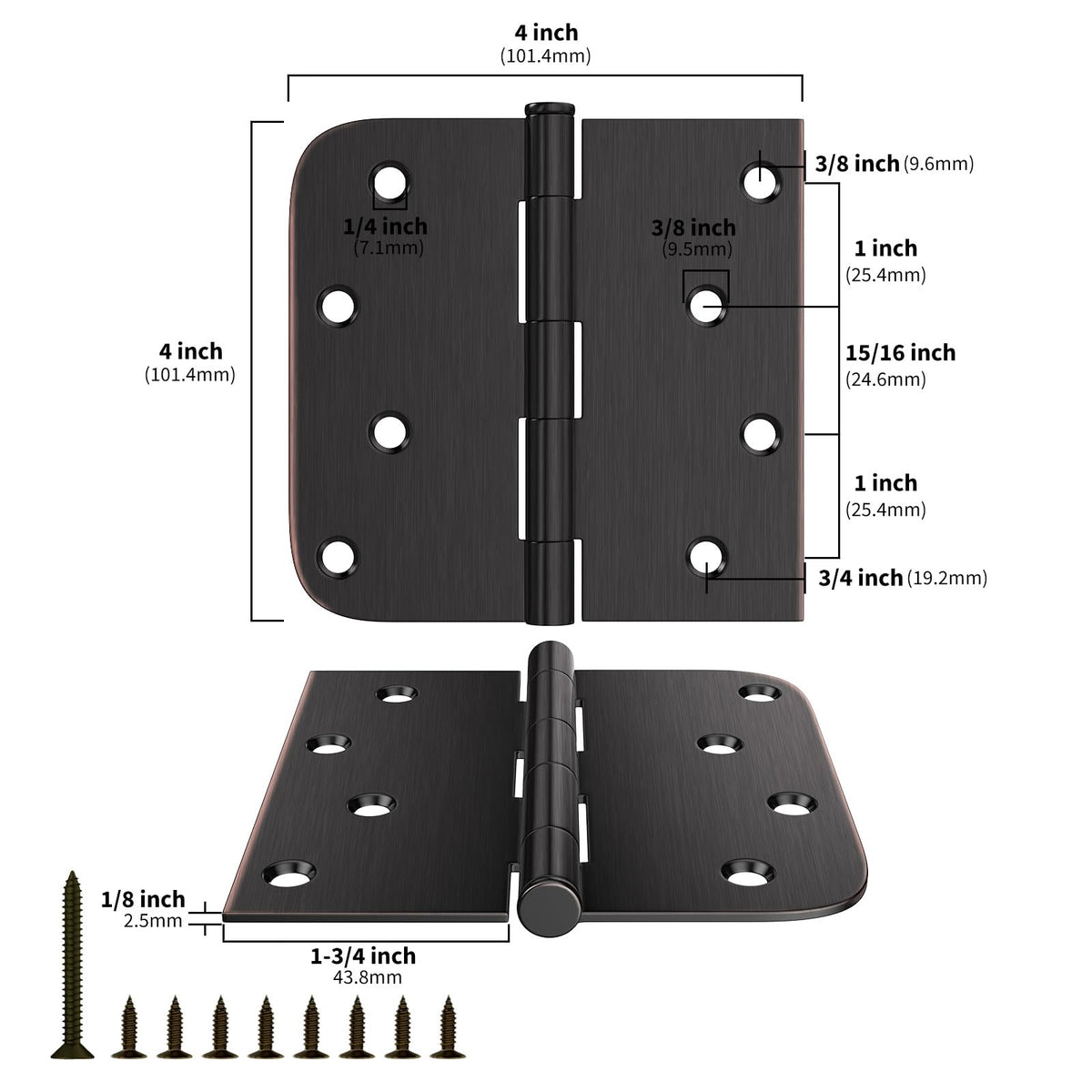 24 Pack 4 inch Oil Rubbed Bronze Interior Door Hinges 4 x 4 Inch