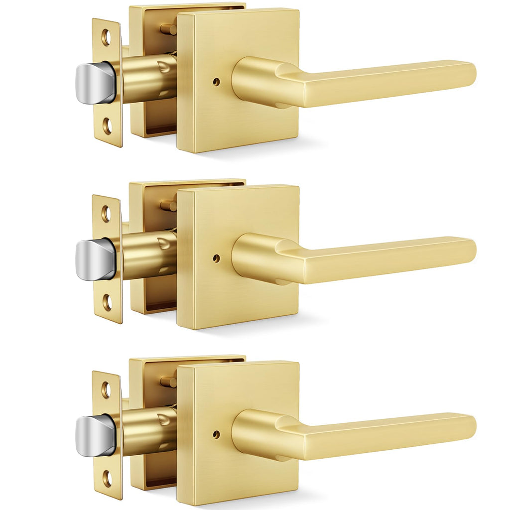 Brushed Gold Door Handles Interior, Privacy Bedroom - 3 Pack