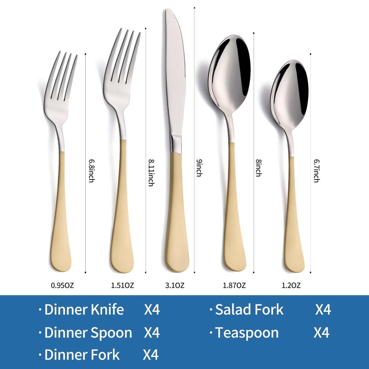 20-Piece Cream Color Silverware Set, 18/0 Stainless Steel Cream Color Handle Flatware Set, Service for 4,Modern
