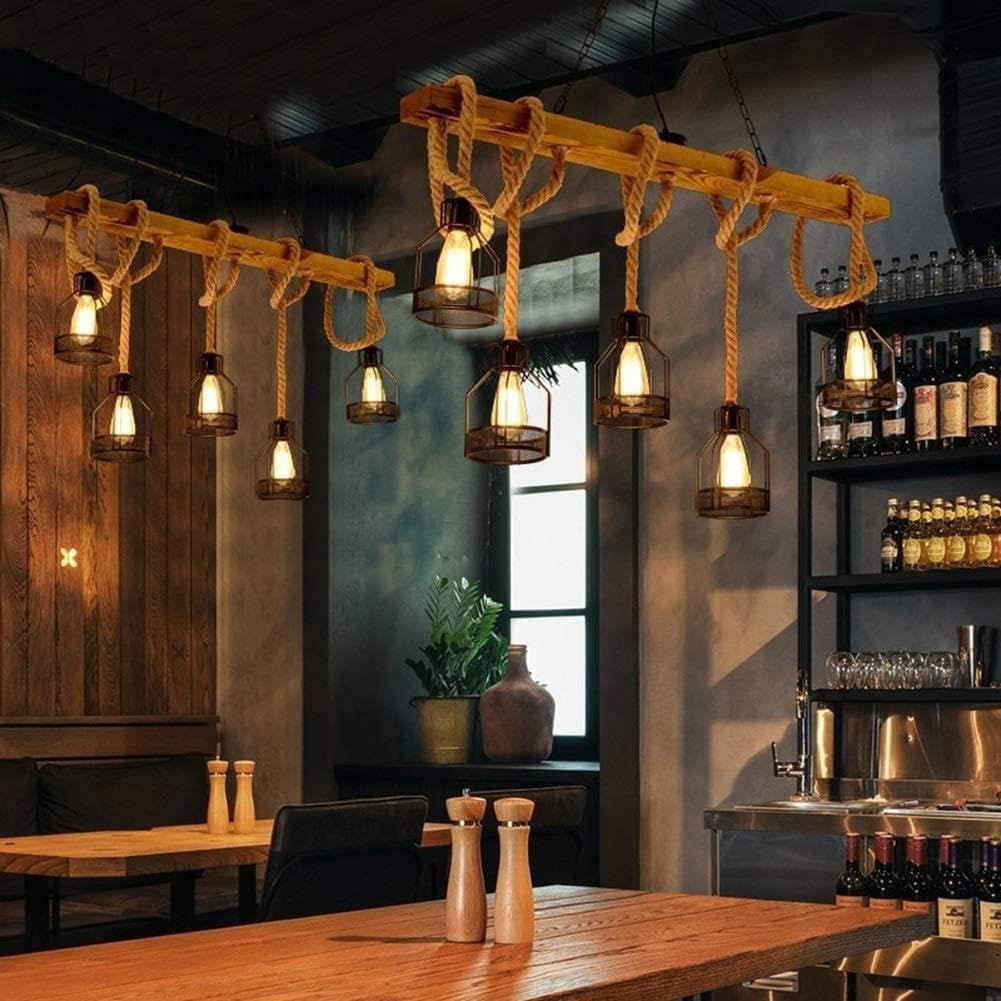 5-Light Light Wood Farmhouse Rectangular Chandelier