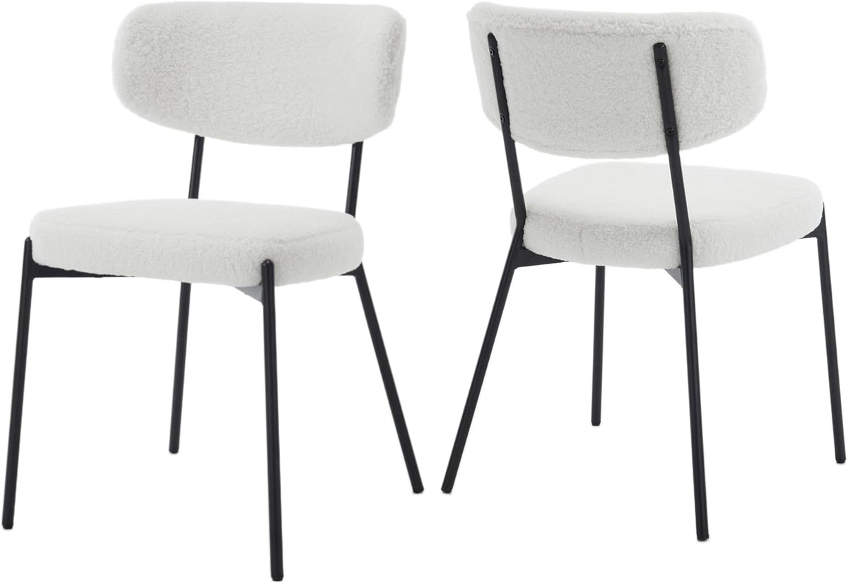 Boucle Dining Chairs Set of 2, Modern Mid-Century Upholstered Stylish Kitchen Chairs Sherpa Accent Diner Chairs