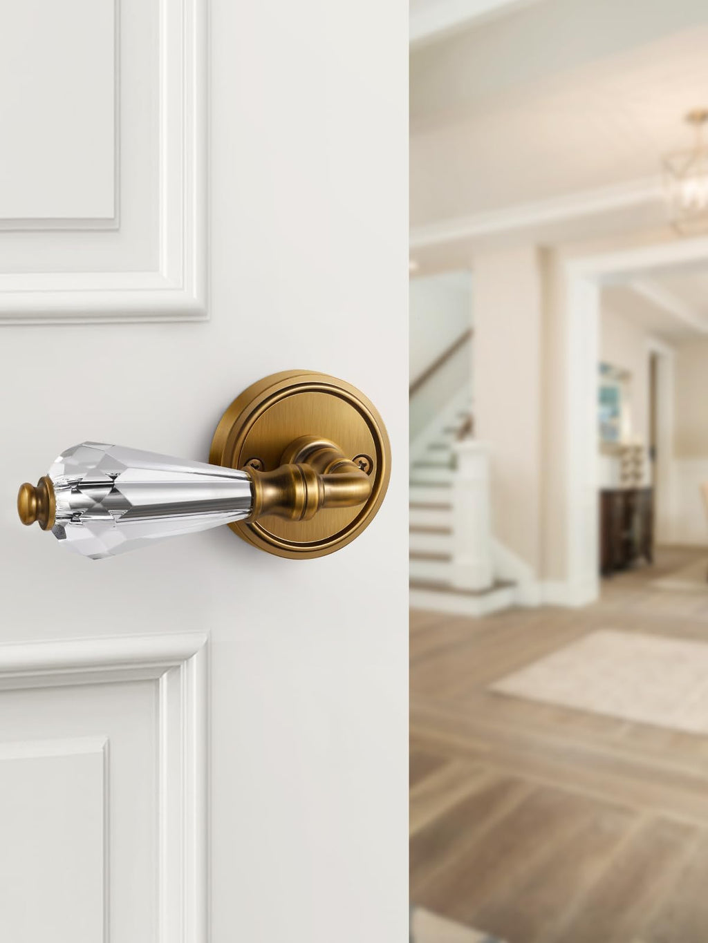 1 Pack Antique Brass Glass Door Lever Passage Crystal Door Levers Door Lever Interior Door Handle for Hall and