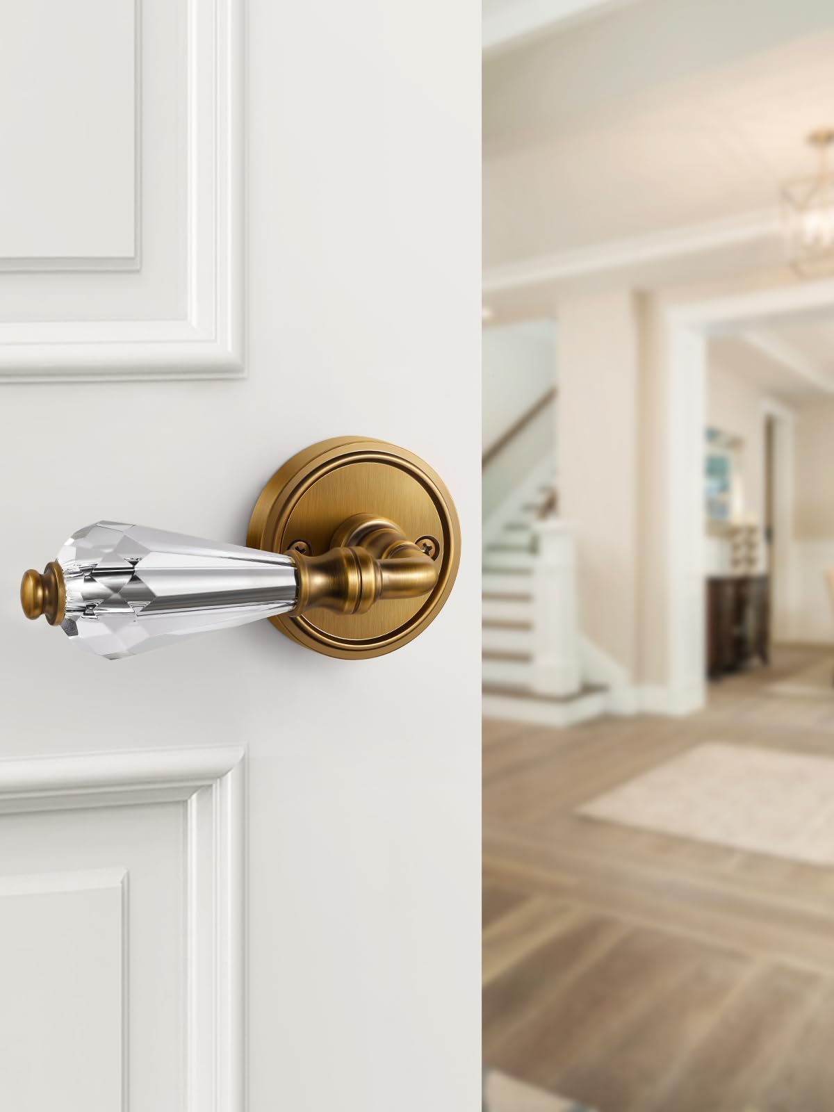 1 Pack Antique Brass Glass Door Lever Passage Crystal Door Levers Door Lever Interior Door Handle for Hall and