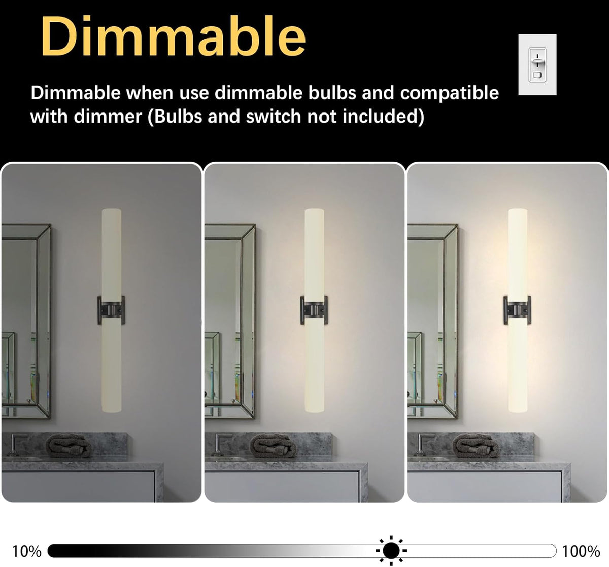 Black Wall Sconces Set of Two, Modern Bathroom Sconce with Frosted Glass, Hardwired Wall Light Fixtures for Bathroom