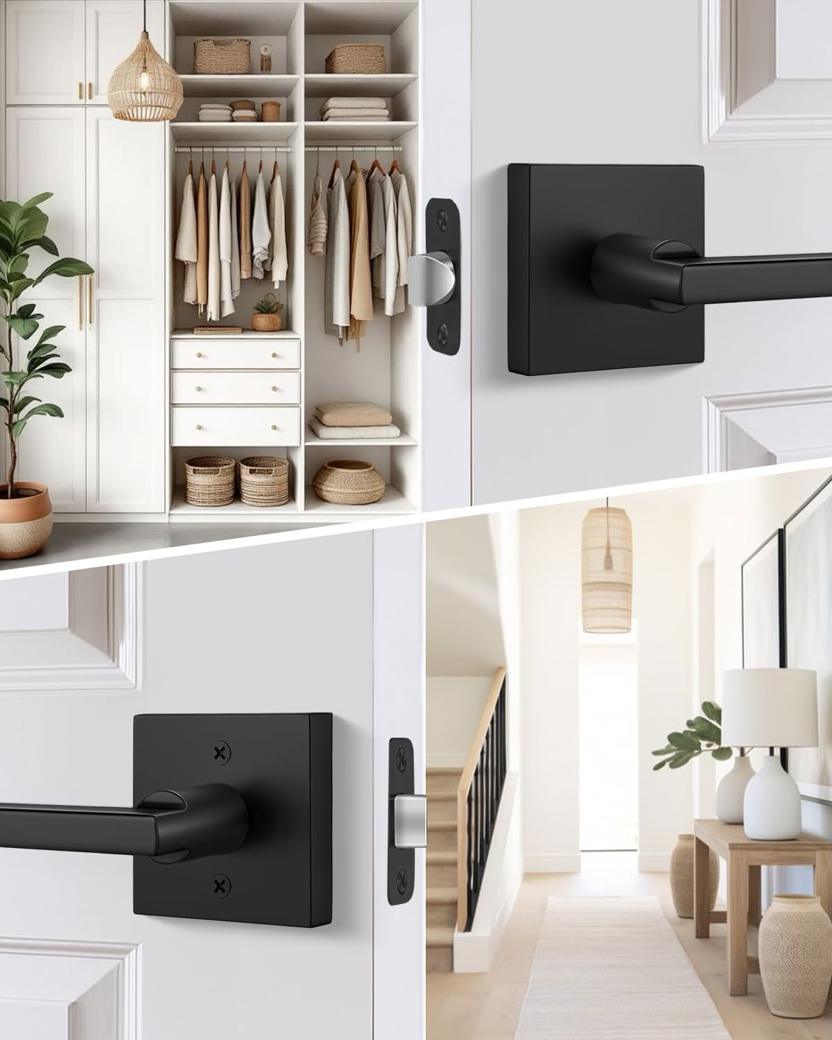 Matte Black Door Handles Passage, Closet & Hallway 5 Pack
