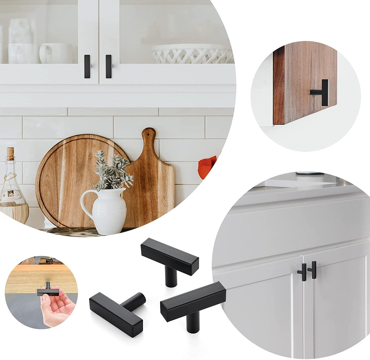 10 Pack Black T Bar Square Cabinet Knobs 2in Cabinet Pulls