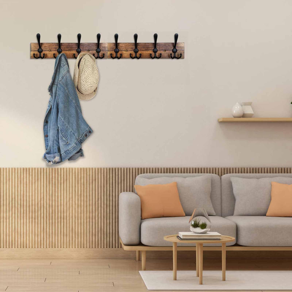 Coat Rack Wall Mount 31.5'' Coat Hanger Wall Mount Burnt Brown Coat Hooks for Wall Rustic Towel Racks Living Room